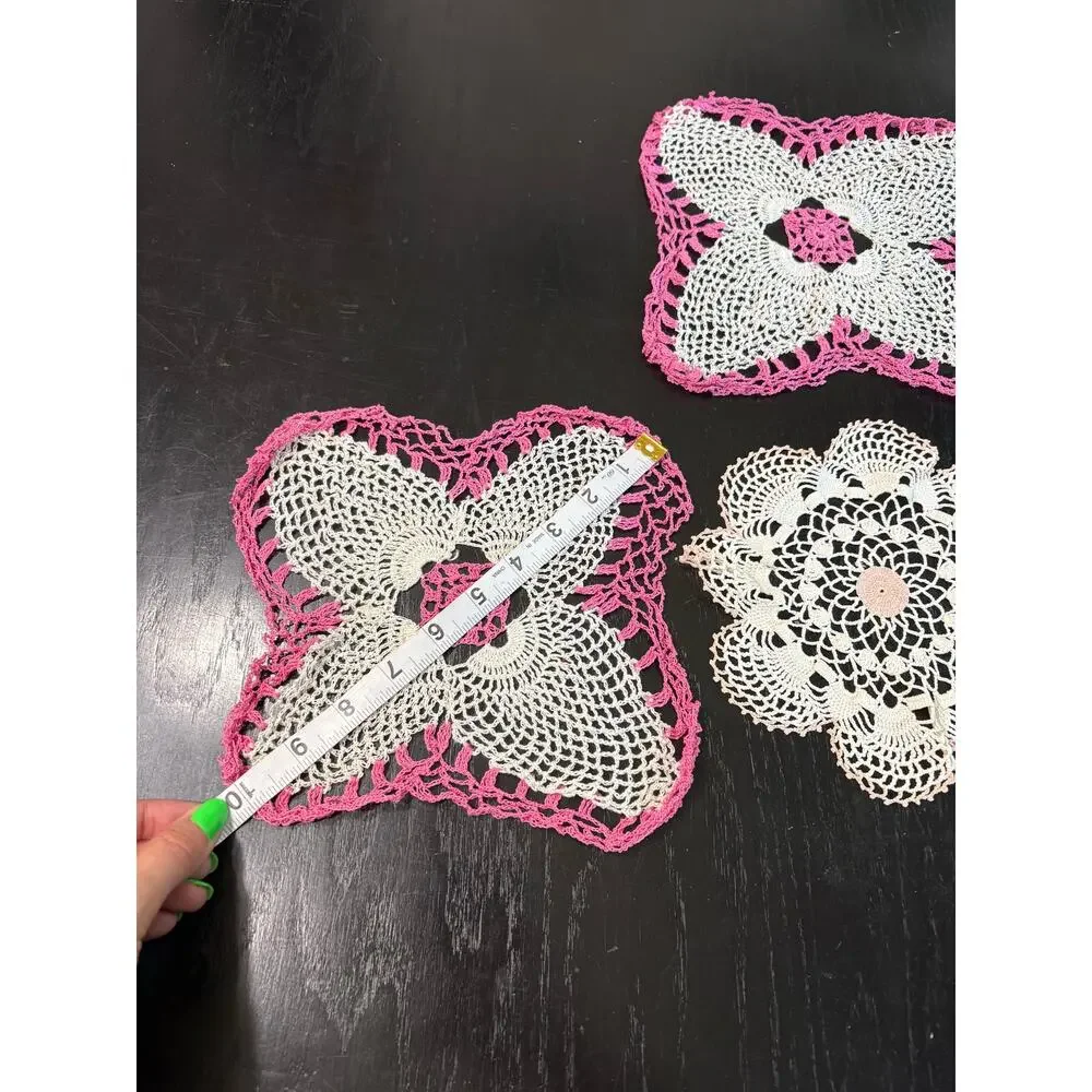 American Vintage- Cottage Doilies Assorted Lot of 3- Pink white- Shabby Chic